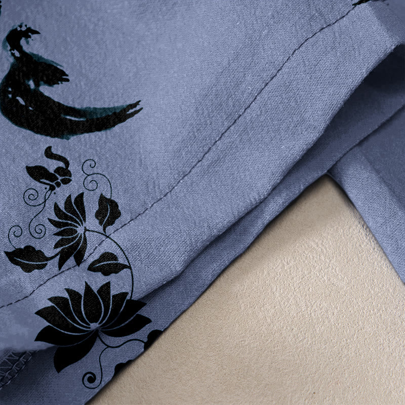 Nimara Ritual Cotton Casual Dharma Wheel Lotus OM Pattern Women's Elastic Waist Pants With Pockets