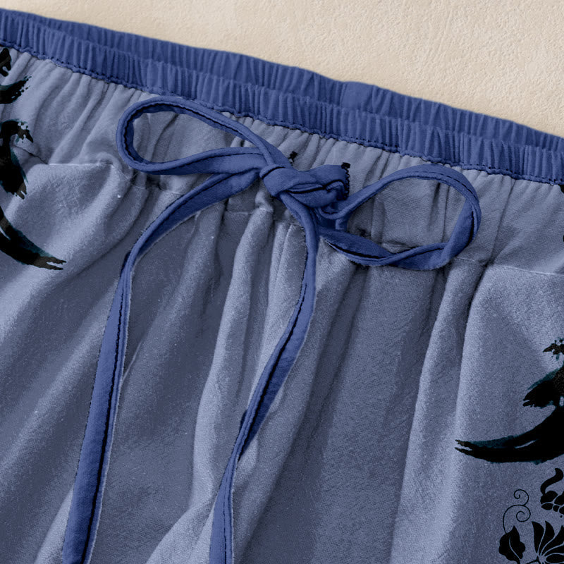Nimara Ritual Cotton Casual Dharma Wheel Lotus OM Pattern Women's Elastic Waist Pants With Pockets
