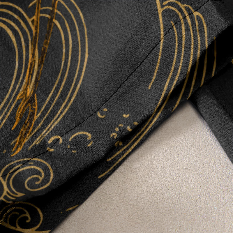 Nimara Ritual Cotton Casual Flying Cranes Auspicious Clouds Tree Women's Elastic Waist Pants With Pockets