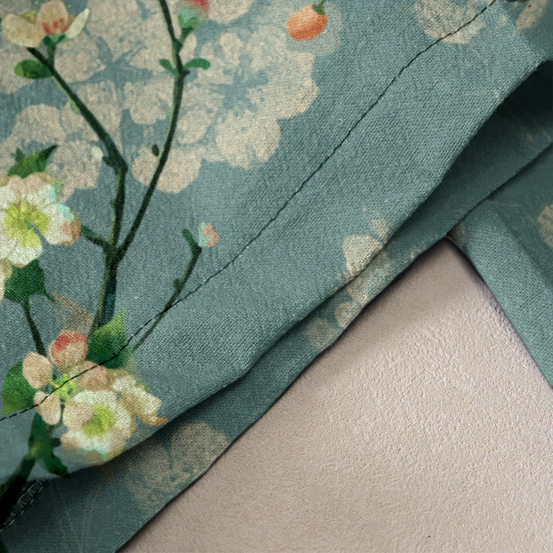 Nimara Ritual Cotton Casual Peach Blossoms Flying Geese Pattern Women's Elastic Waist Pants With Pockets