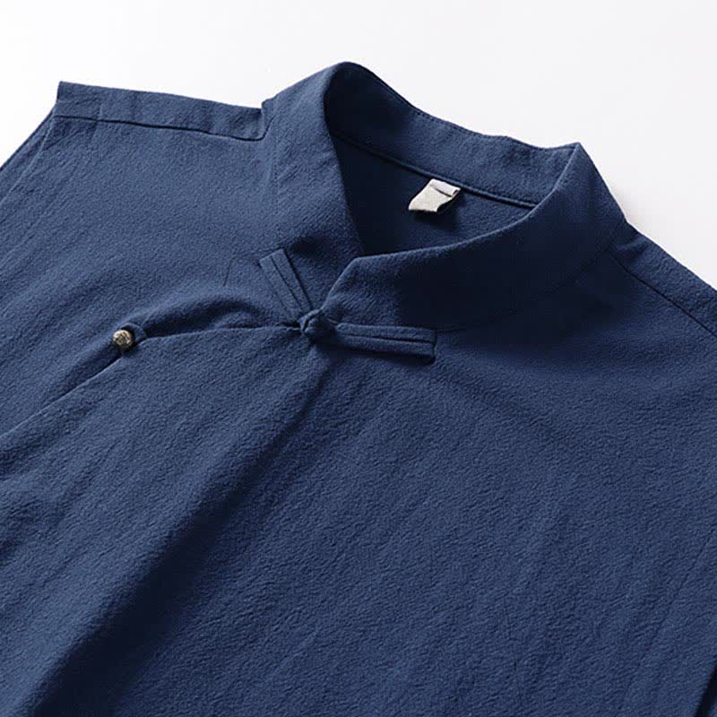 Nimara Ritual Summer Solid Color Stand Collar Frog-Button Men's Cotton Linen Sleeveless Vest
