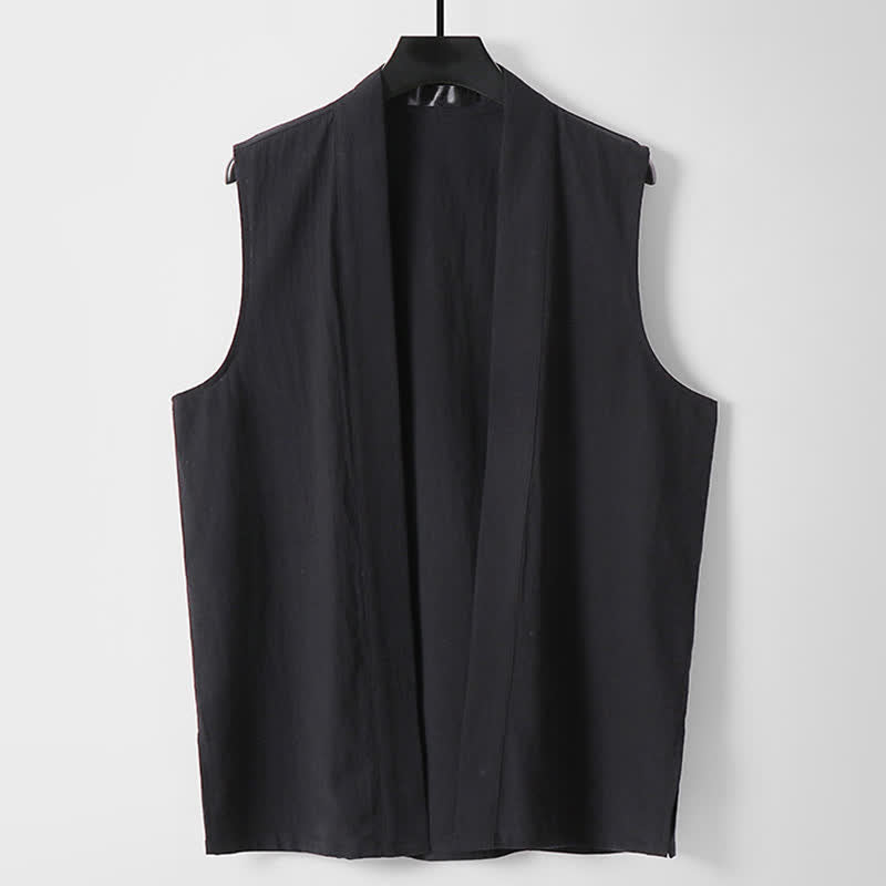 Nimara Ritual Spring Pure Color Open Front Design Men's Cotton Linen Sleeveless Kimono
