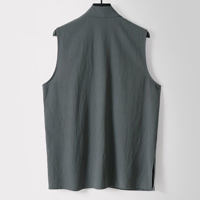 Nimara Ritual Spring Pure Color Open Front Design Men's Cotton Linen Sleeveless Kimono