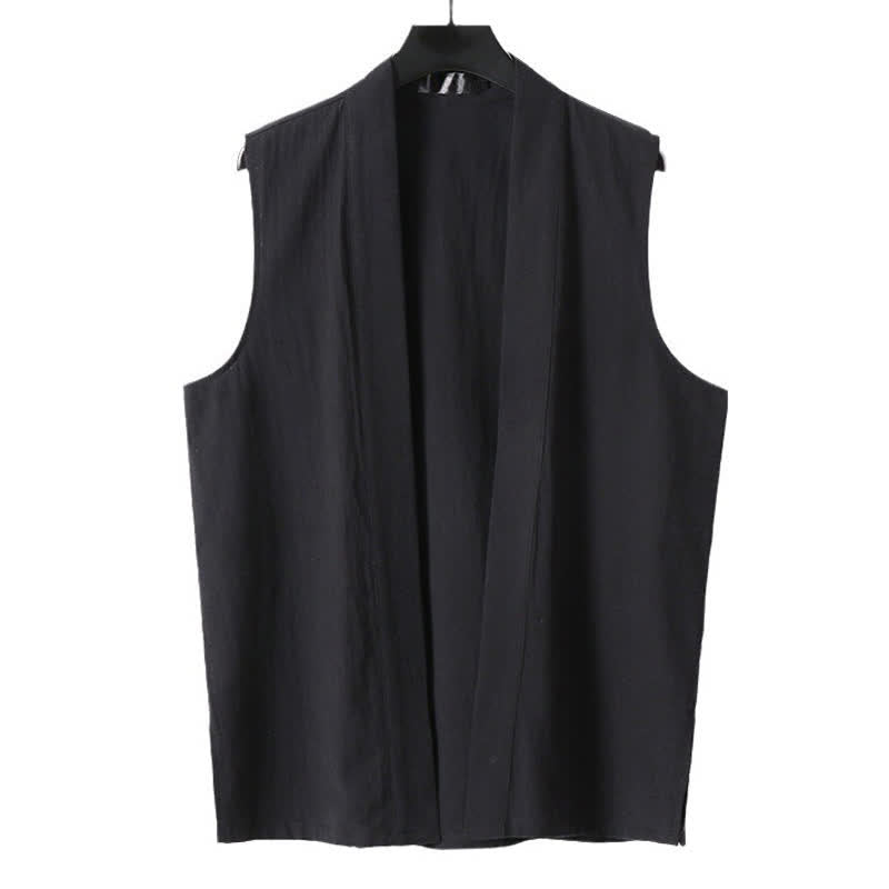 Nimara Ritual Spring Pure Color Open Front Design Men's Cotton Linen Sleeveless Kimono