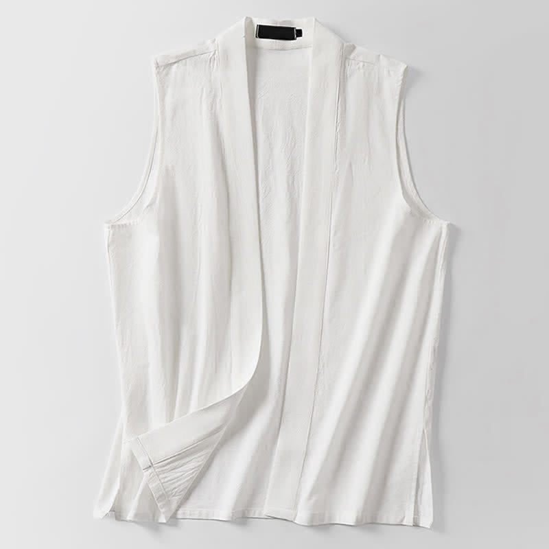 Nimara Ritual Spring Pure Color Open Front Design Men's Cotton Linen Sleeveless Kimono