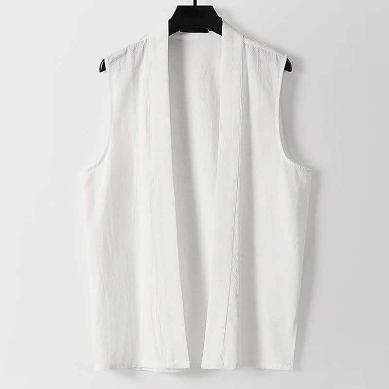 Nimara Ritual Spring Pure Color Open Front Design Men's Cotton Linen Sleeveless Kimono