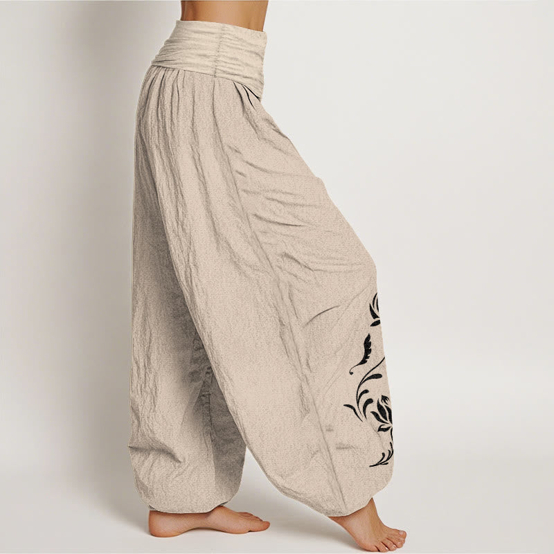 Nimara Ritual Cotton Stable Lotus Petals Pattern Women's Elastic Waist Harem Pants