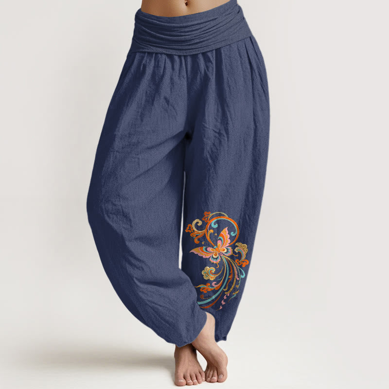 Nimara Ritual Cotton Free Butterfly Auspicious Cloud Pattern Women's Elastic Waist Harem Pants