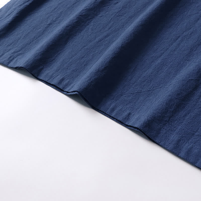 Nimara Ritual Solid Color Frog-Button Short Sleeve Notched Collar Men's Cotton Linen T-Shirt