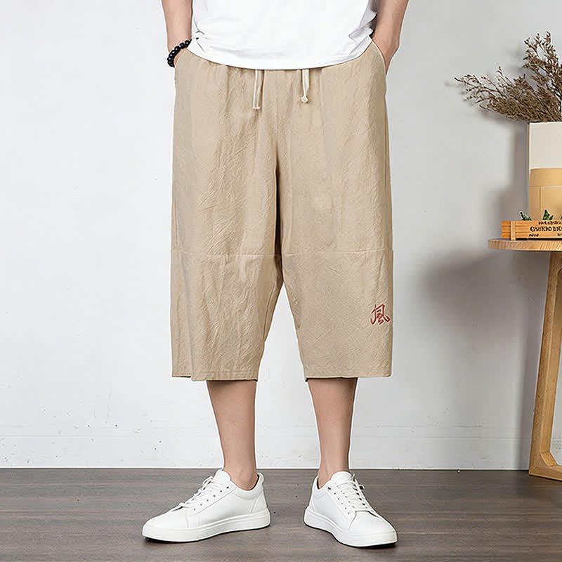 Nimara Ritual Plain Drawstring Capri Length Men's Cotton Linen Harem Pants With Pockets