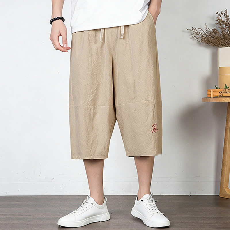 Nimara Ritual Plain Drawstring Capri Length Men's Cotton Linen Harem Pants With Pockets