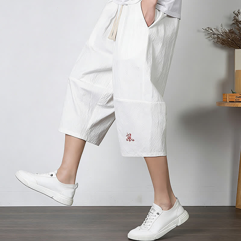 Nimara Ritual Plain Drawstring Capri Length Men's Cotton Linen Harem Pants With Pockets