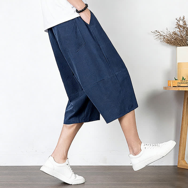 Nimara Ritual Plain Drawstring Capri Length Men's Cotton Linen Harem Pants With Pockets