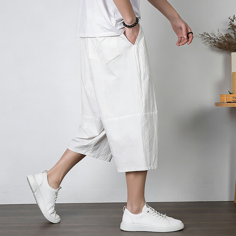 Nimara Ritual Plain Drawstring Capri Length Men's Cotton Linen Harem Pants With Pockets