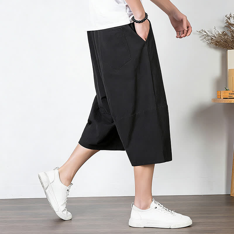 Nimara Ritual Plain Drawstring Capri Length Men's Cotton Linen Harem Pants With Pockets