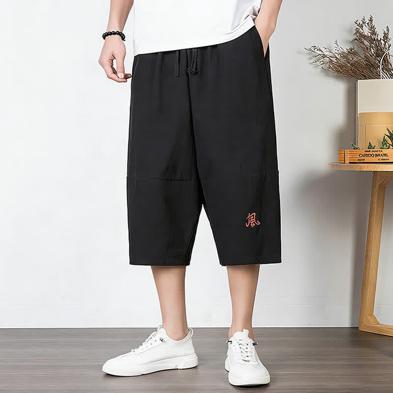 Nimara Ritual Plain Drawstring Capri Length Men's Cotton Linen Harem Pants With Pockets