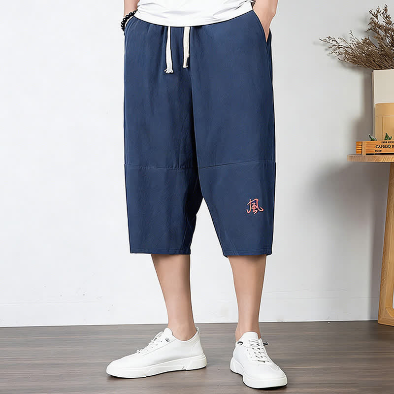 Nimara Ritual Plain Drawstring Capri Length Men's Cotton Linen Harem Pants With Pockets