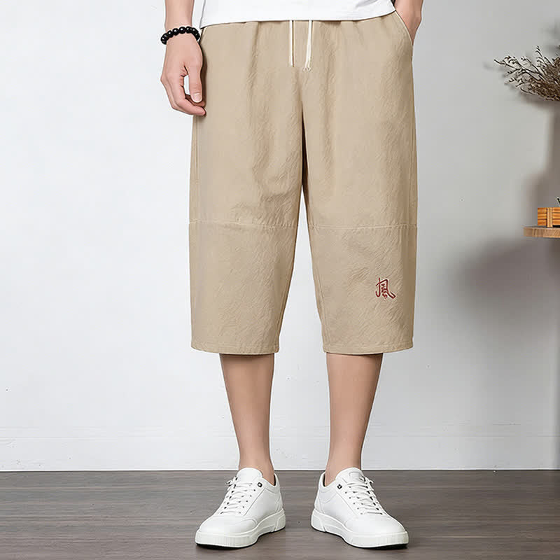 Nimara Ritual Plain Drawstring Capri Length Men's Cotton Linen Harem Pants With Pockets