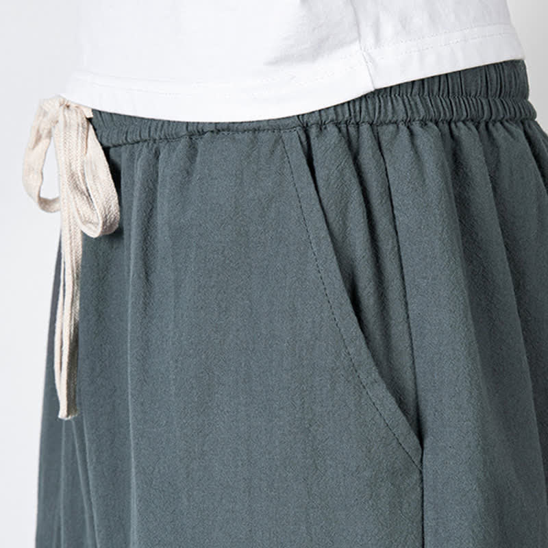 Nimara Ritual Plain Drawstring Capri Length Men's Cotton Linen Harem Pants With Pockets