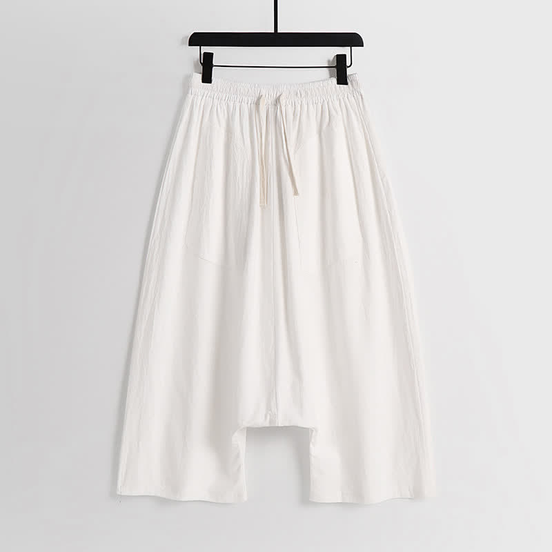 Nimara Ritual Plain Drop Crotch Design Cotton Linen Men's Harem 7-8 Length Pants