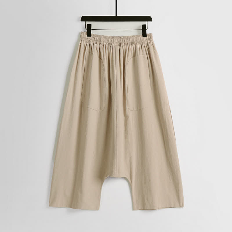 Nimara Ritual Plain Drop Crotch Design Cotton Linen Men's Harem 7-8 Length Pants
