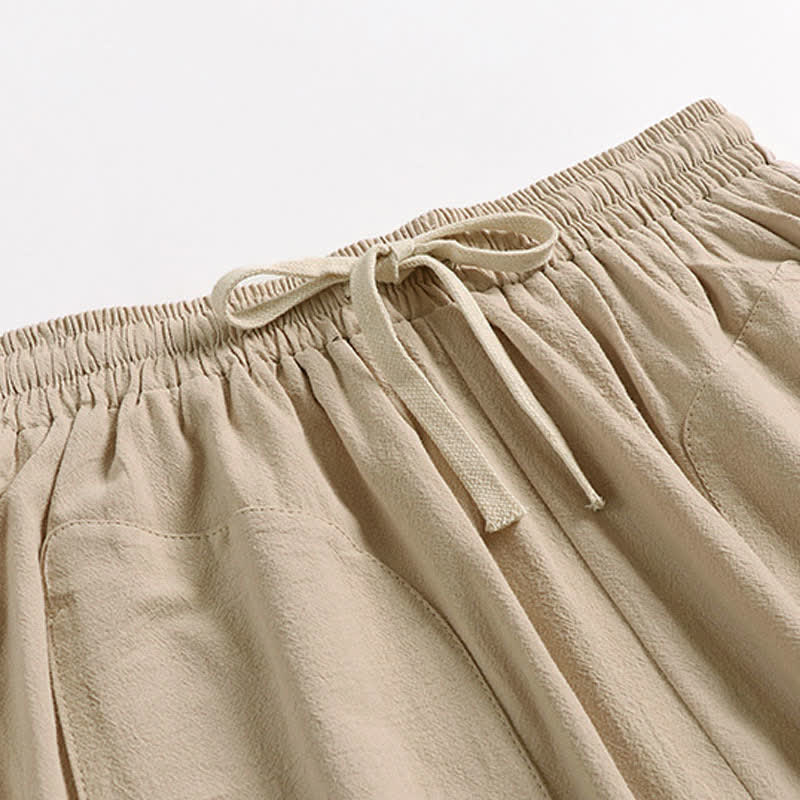 Nimara Ritual Plain Drop Crotch Design Cotton Linen Men's Harem 7-8 Length Pants