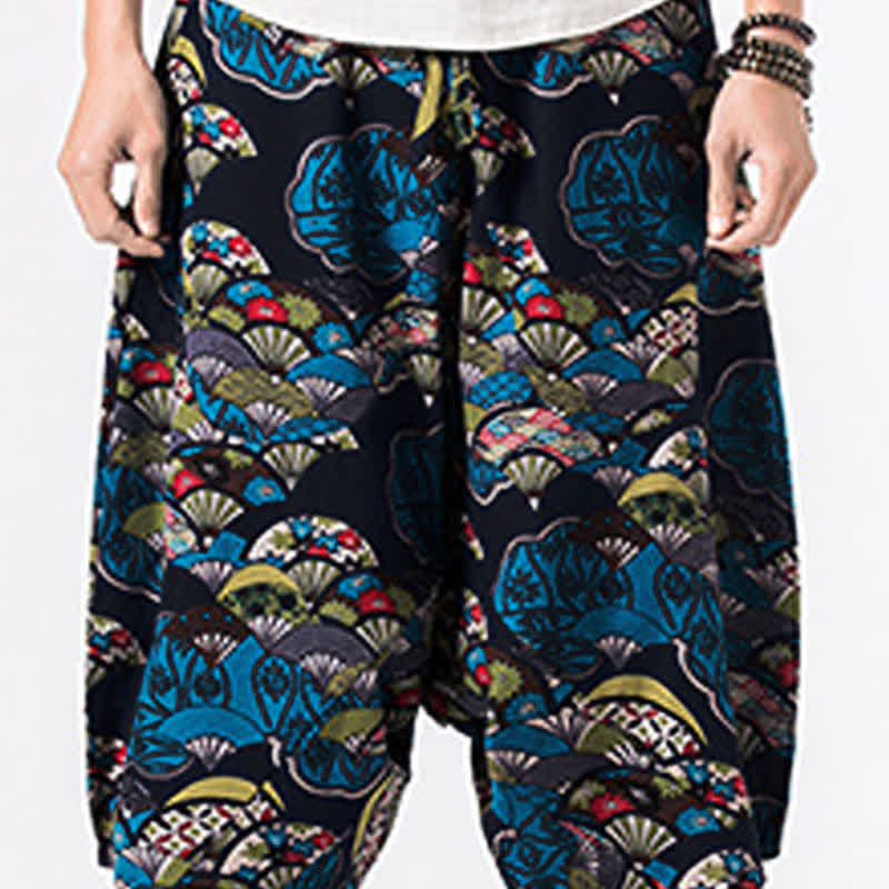 Nimara Ritual Ethnic Printing Floral Geometric Pattern Men's Harem 7-8 Length Pants With Pockets