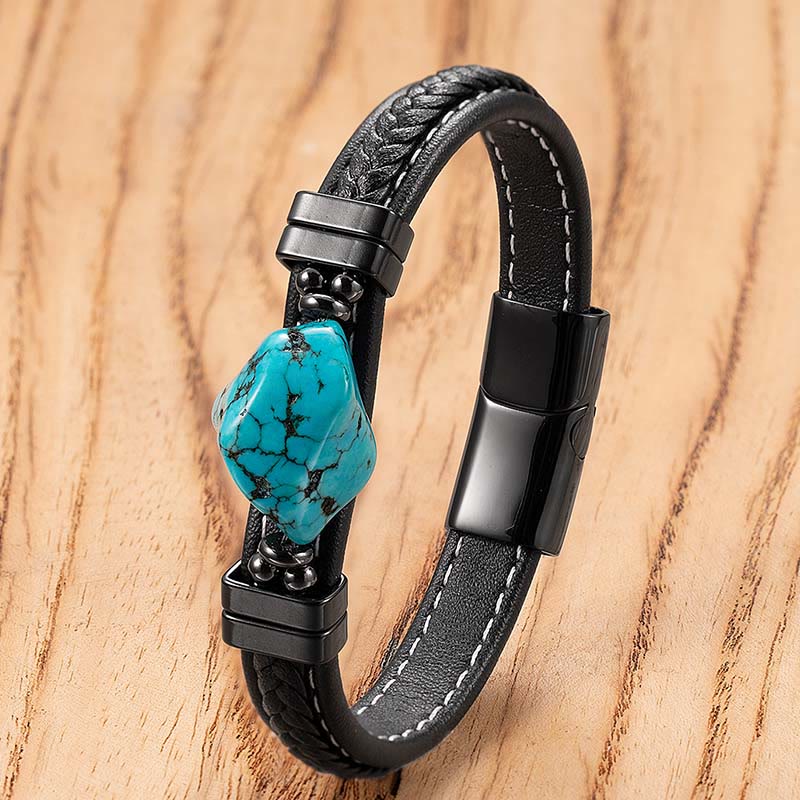 Nimara Ritual Synthetic Turquoise Braided Leather Bold Bracelet