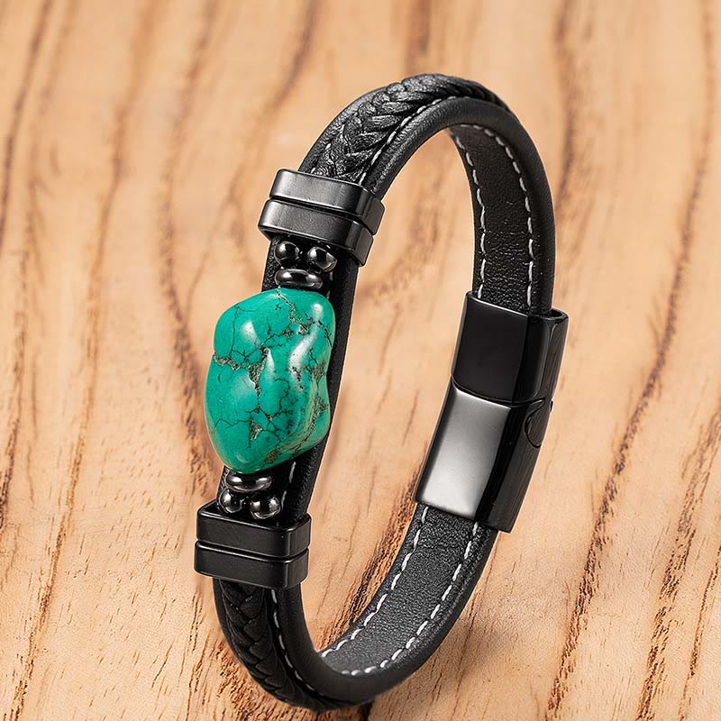 Nimara Ritual Synthetic Turquoise Braided Leather Bold Bracelet