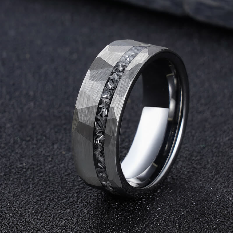 Nimara Ritual Hammered Texture Tungsten Steel Strength Ring