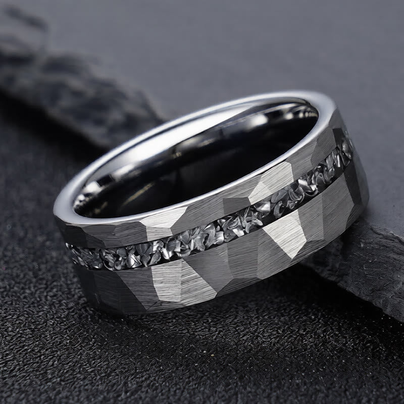 Nimara Ritual Hammered Texture Tungsten Steel Strength Ring