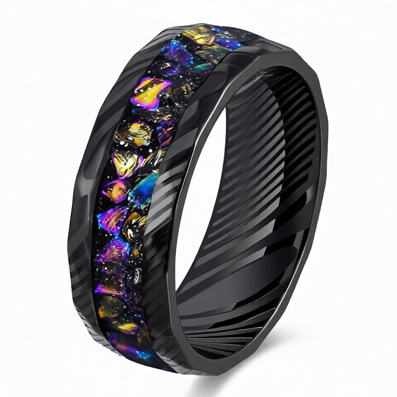 Nimara Ritual Faceted Natural Inlay Titanium Steel Strength Ring