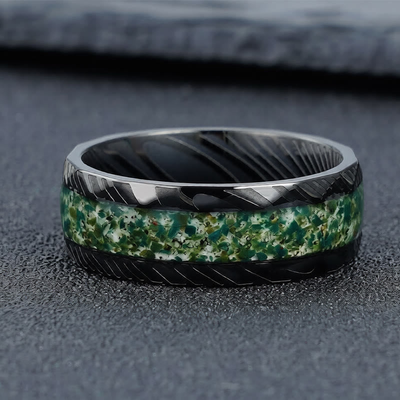 Nimara Ritual Faceted Natural Inlay Titanium Steel Strength Ring