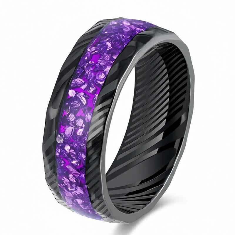 Nimara Ritual Faceted Natural Inlay Titanium Steel Strength Ring