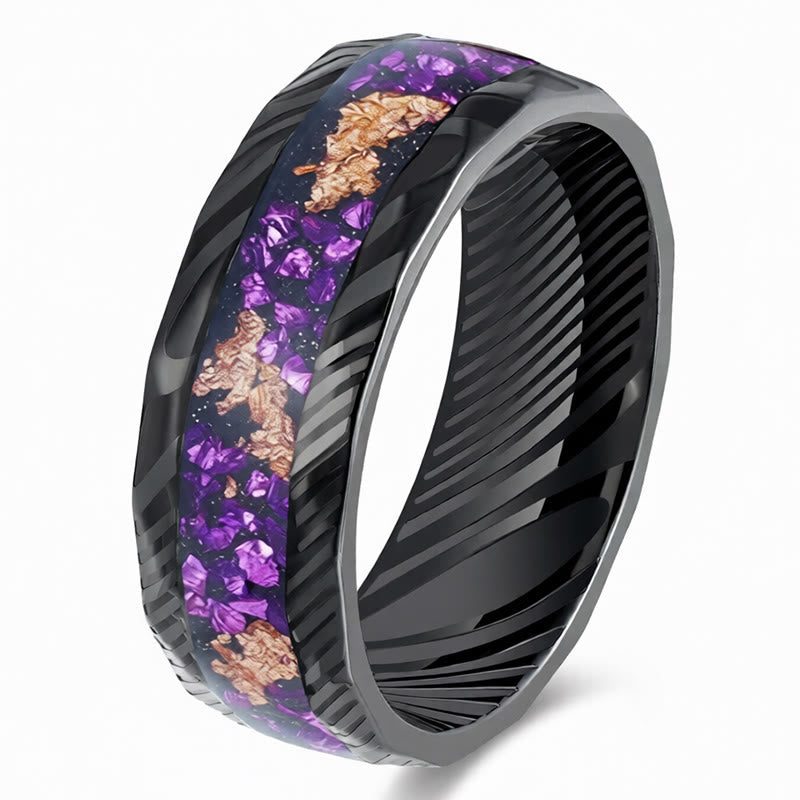 Nimara Ritual Faceted Natural Inlay Titanium Steel Strength Ring