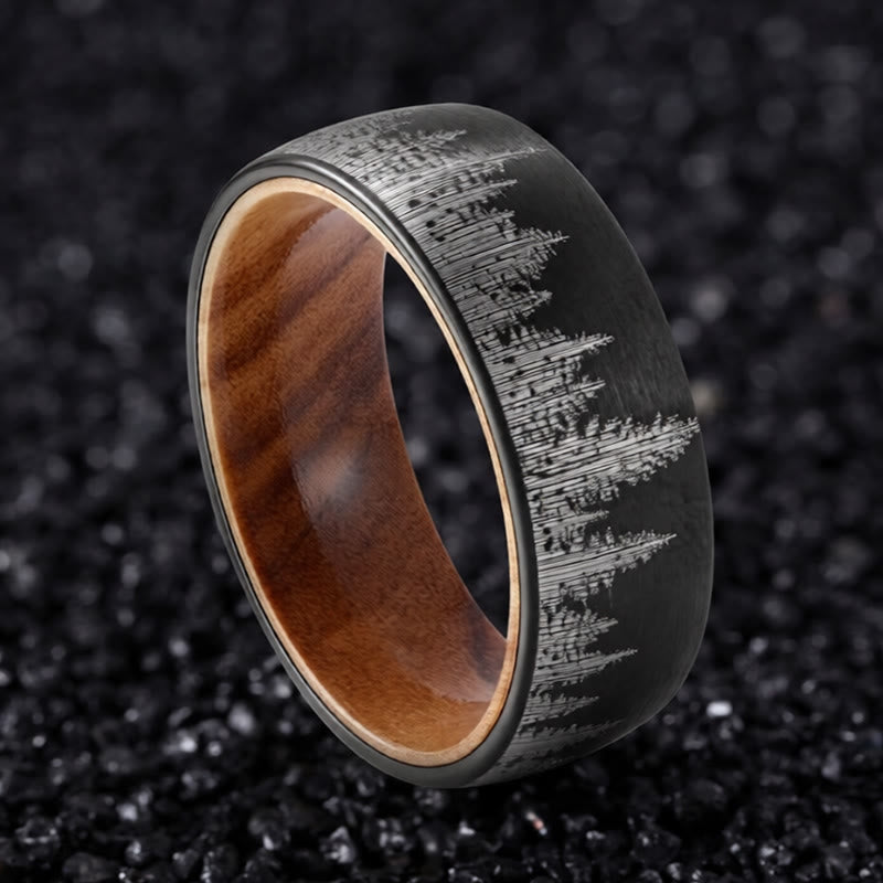 Nimara Ritual Forest Pattern Wood Tungsten Steel Strength Ring