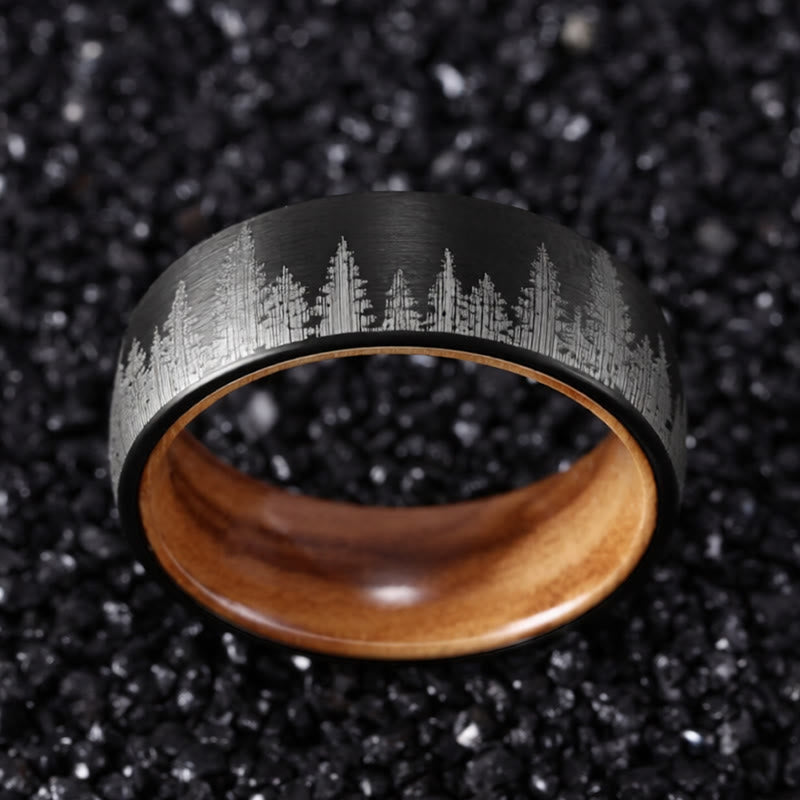 Nimara Ritual Forest Pattern Wood Tungsten Steel Strength Ring