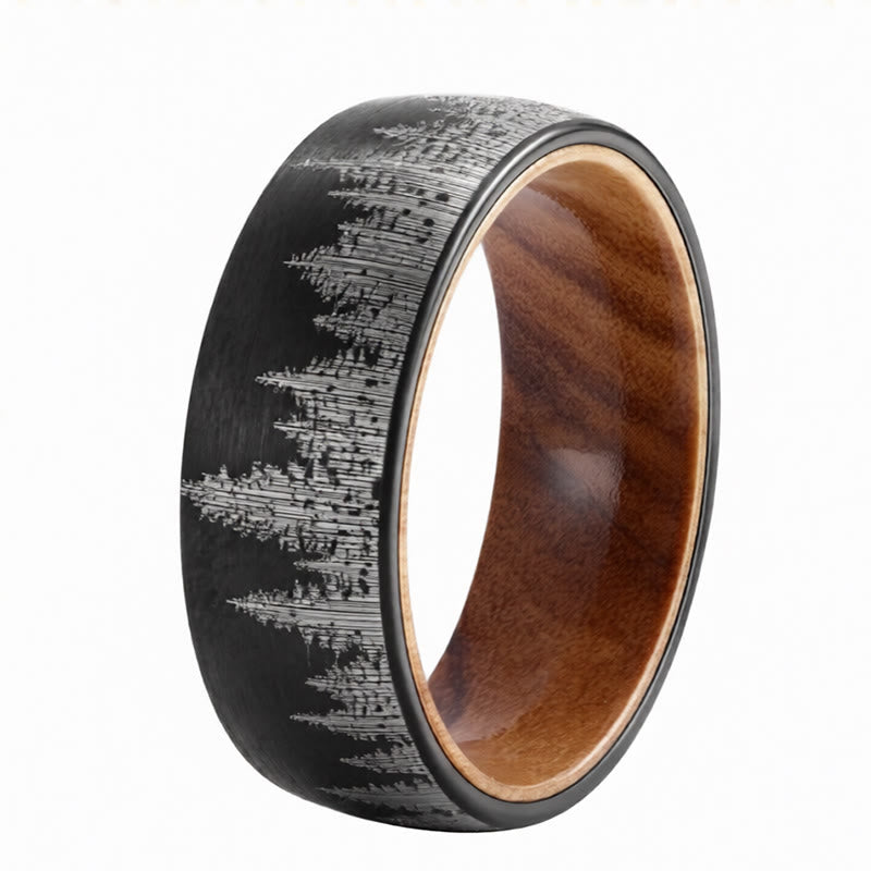 Nimara Ritual Forest Pattern Wood Tungsten Steel Strength Ring