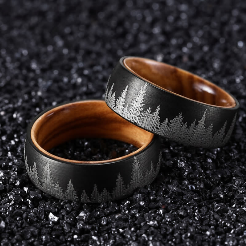 Nimara Ritual Forest Pattern Wood Tungsten Steel Strength Ring
