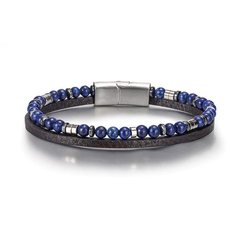 Nimara Ritual Lapis Lazuli Tiger Eye Bead Balance Leather Bracelet