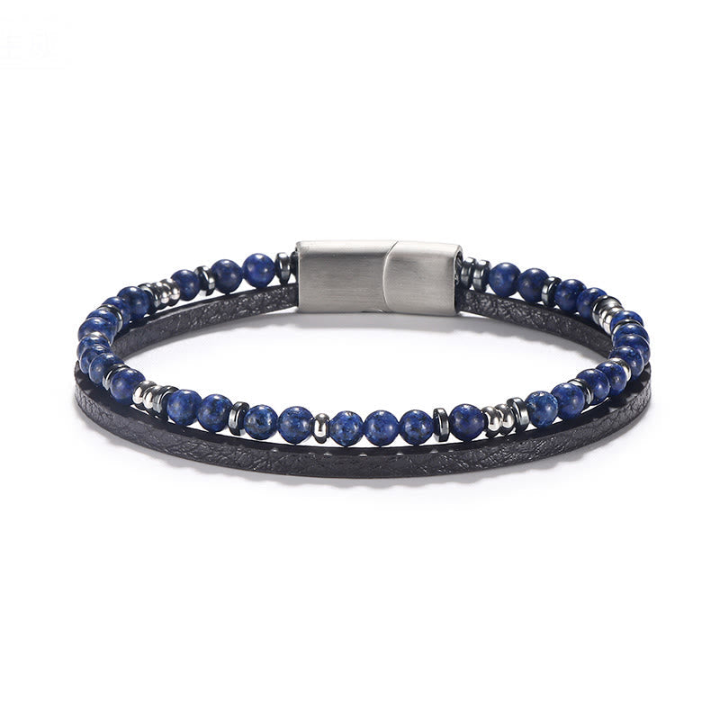 Nimara Ritual Lapis Lazuli Tiger Eye Bead Balance Leather Bracelet