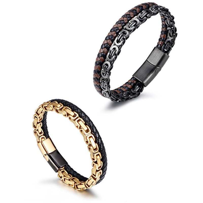 Nimara Ritual Link Chain Double Wrap Braided Leather Balance Bracelet