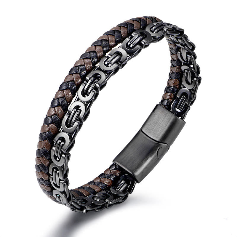 Nimara Ritual Link Chain Double Wrap Braided Leather Balance Bracelet