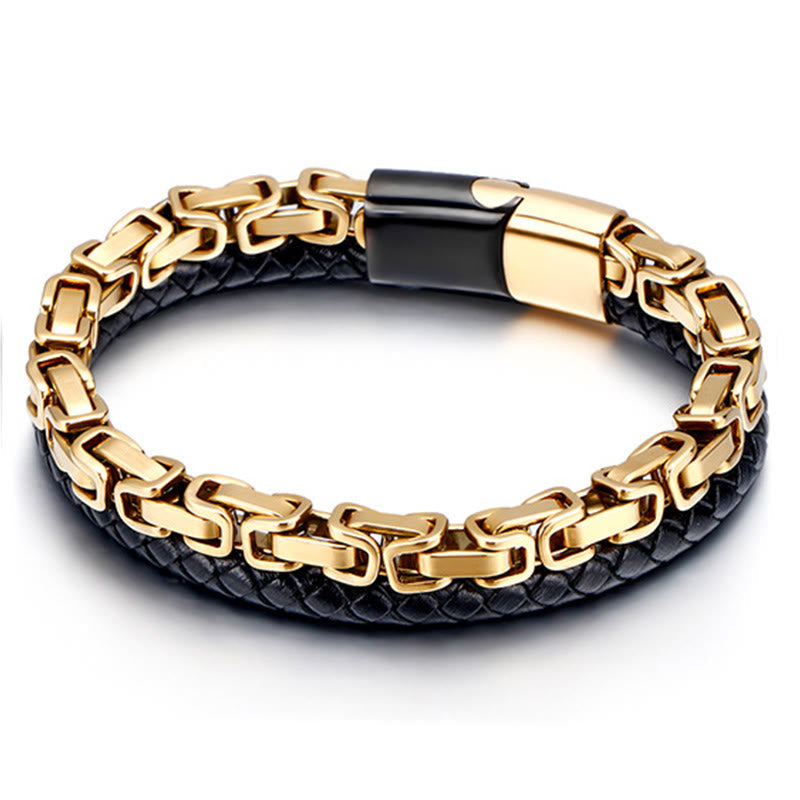 Nimara Ritual Link Chain Double Wrap Braided Leather Balance Bracelet