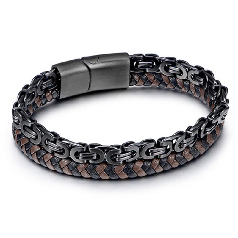 Nimara Ritual Link Chain Double Wrap Braided Leather Balance Bracelet