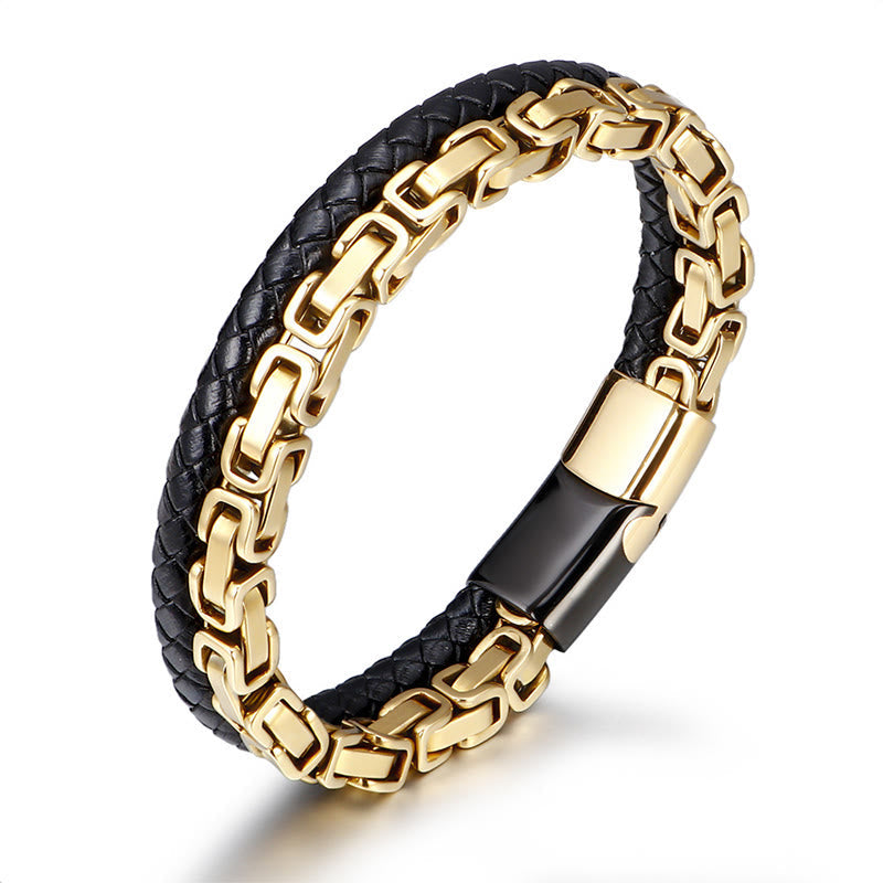 Nimara Ritual Link Chain Double Wrap Braided Leather Balance Bracelet
