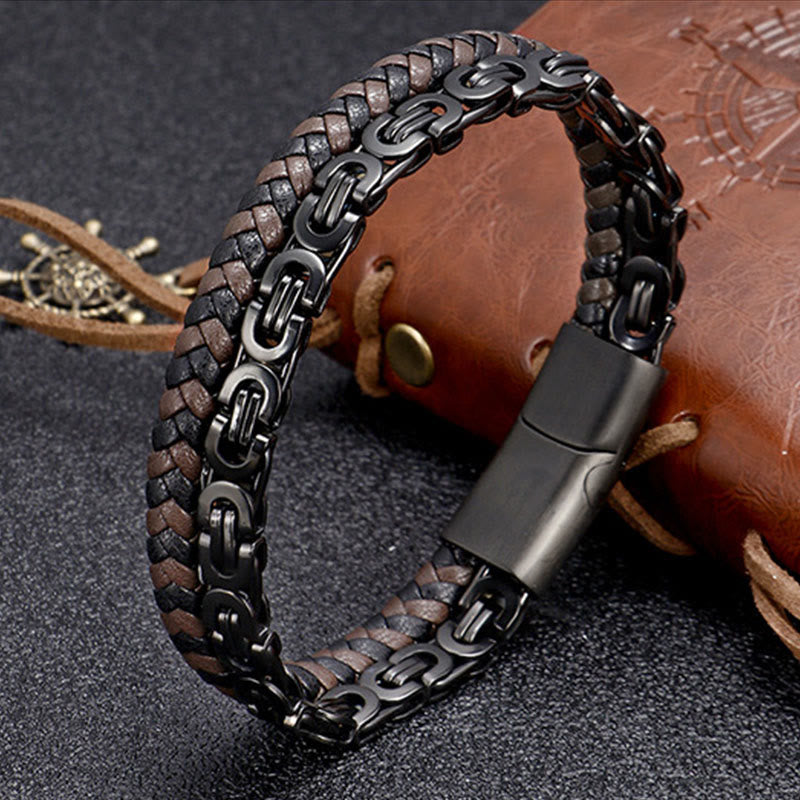 Nimara Ritual Link Chain Double Wrap Braided Leather Balance Bracelet