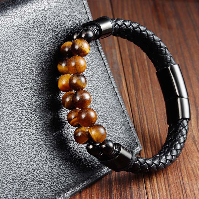 Nimara Ritual Tiger Eye Double Wrap Braided Leather Protection Bracelet