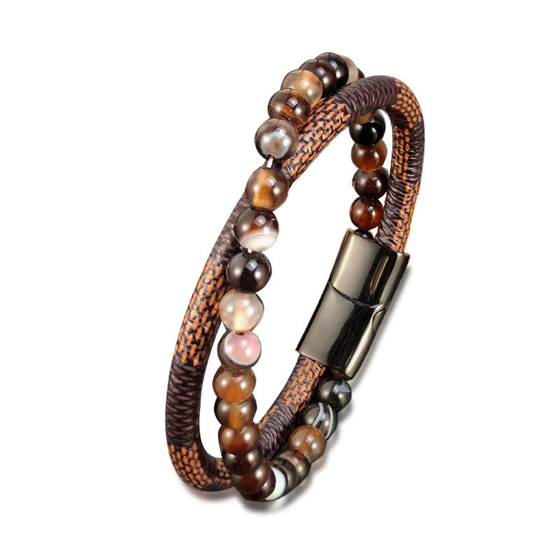Nimara Ritual Sardonyx Double Wrap Braided Leather Success Bracelet