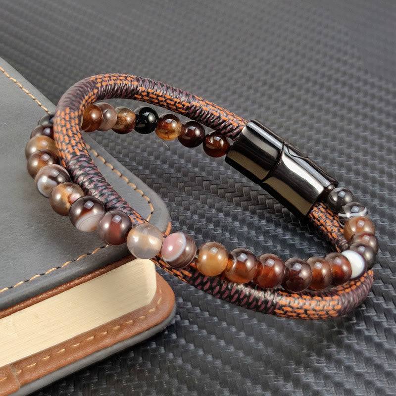 Nimara Ritual Sardonyx Double Wrap Braided Leather Success Bracelet